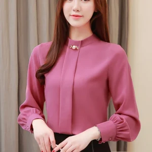 Jielur Spring New Lantern Sleeve Buttons Women Blouses Elegant Lady Solid Color White Gray Shirt Female Tops Chiffon Shirts