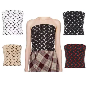 New Fashion Moon Print Sexy Short Crop Top Women's Summer Korean Style Leisure Streetwear Sweet Strapless Slim Fit Blouse